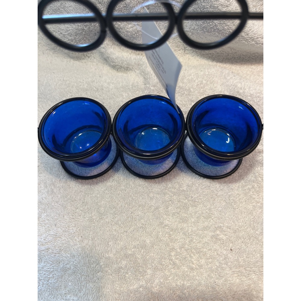 Home Essentials Cobalt Blue Glass Votive Holders with Black Metal Rack 4pc Set - Picture 2 of 6